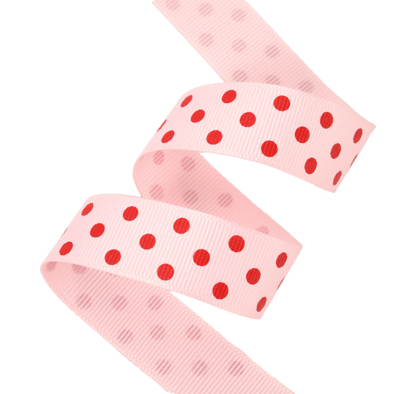 7/8" Printed Dots Textured Grosgrain Ribbon | Lt Pink (117) | 25 Yard Roll