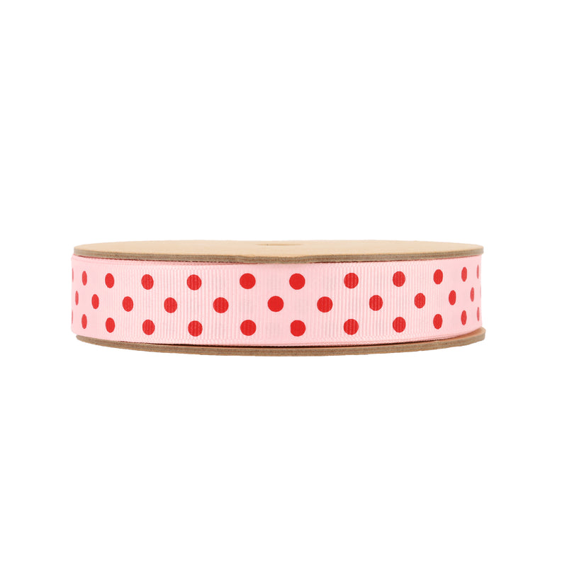 7/8" Printed Dots Textured Grosgrain Ribbon | Lt Pink (117) | 25 Yard Roll