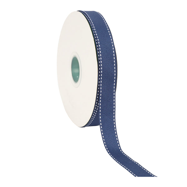 7/8" Saddlestitch Grosgrain Ribbon | Navy (370) | 100 Yard Roll