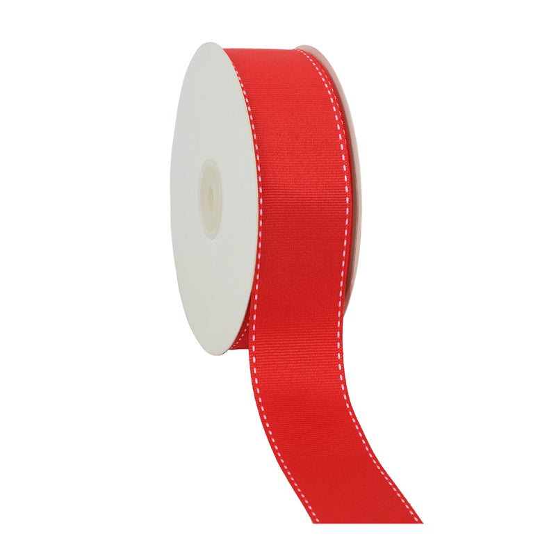 1 1/2" Saddlestitch Grosgrain Ribbon | Red (250) | 50 Yard Roll