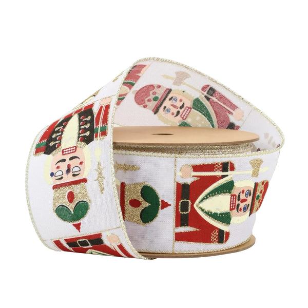 2 1/2" Wired Ribbon | "Nutcracker" White/Multi | 10 Yard Roll