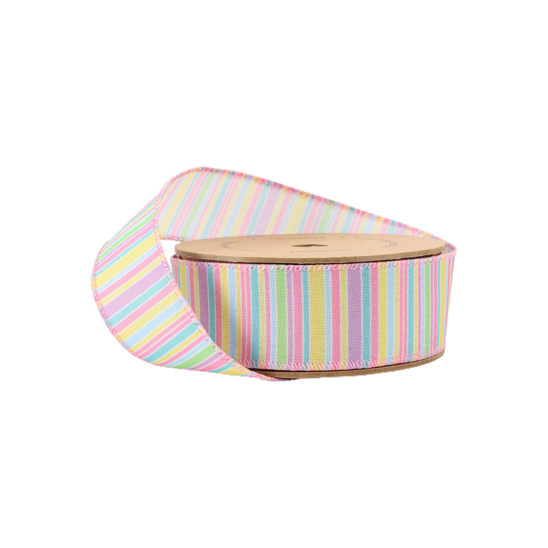 1 1/2" Wired Ribbon | Pastel Horizontal Stripe | 10 Yard Roll