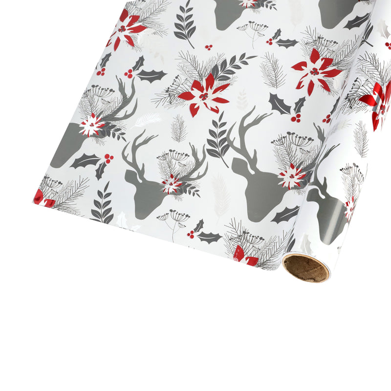 30" x 10' Holiday Wrapping Paper | Grey Reindeer