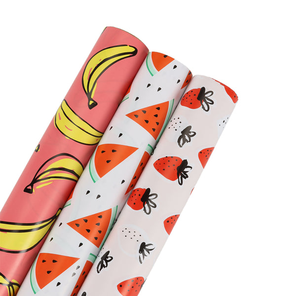 30" x 10' Wrapping Paper Bundle (3-pack) | Strawberry/Watermelon/Banana