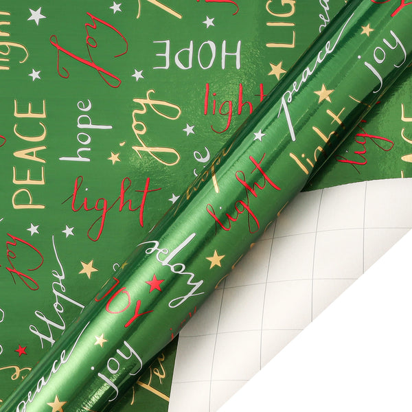 30" x 10' Holiday Wrapping Paper | Hope, Peace, Light Script