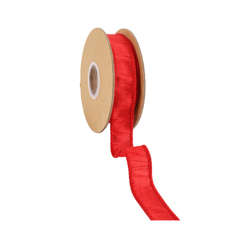 1" Wired Dupioni Ribbon | Red | 10 Yard Roll