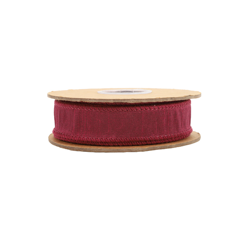 1" Wired Dupioni Ribbon | Wine | 10 Yard Roll