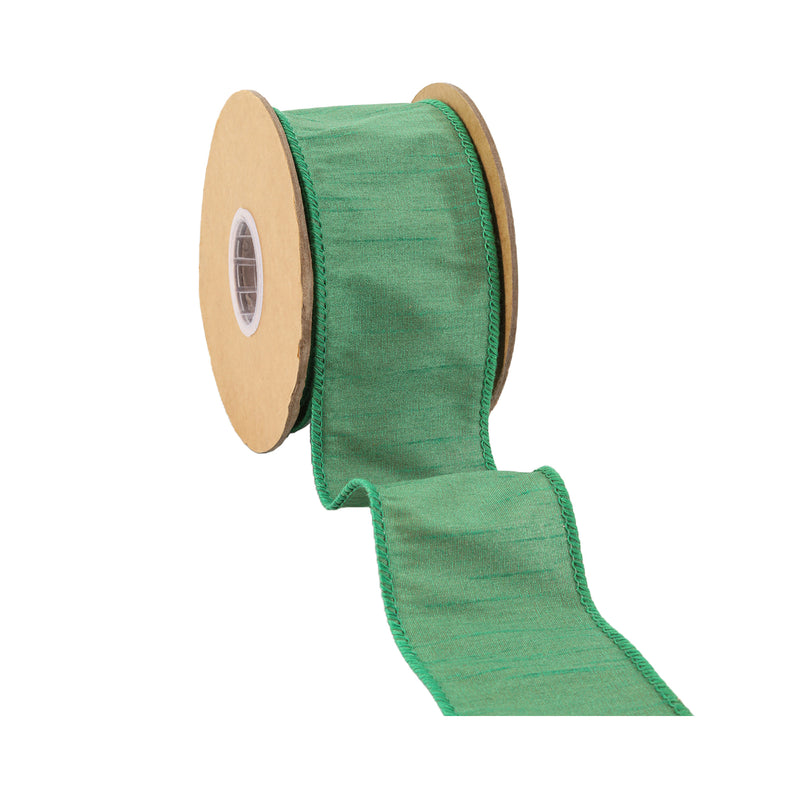 2 1/2" Wired Dupioni Ribbon | Forest Green | 10 Yard Roll