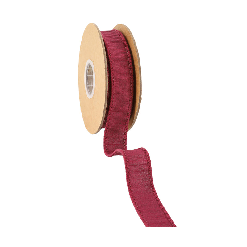 1" Wired Dupioni Ribbon | Wine | 10 Yard Roll