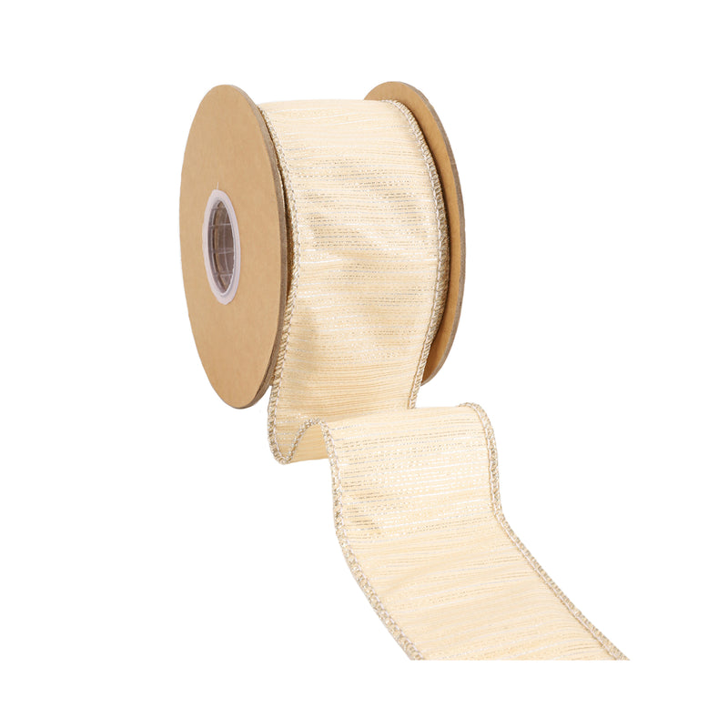 2 1/2" Wired Dupioni Ribbon w/ Metallic Stripe | Natural/Gold | 10 Yard Roll