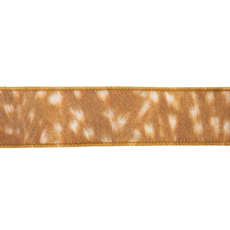 2 1/2" Double-Fused Doe Fur/Faux Leather Wired Ribbon | Natural/Leather | 5 Yard Roll