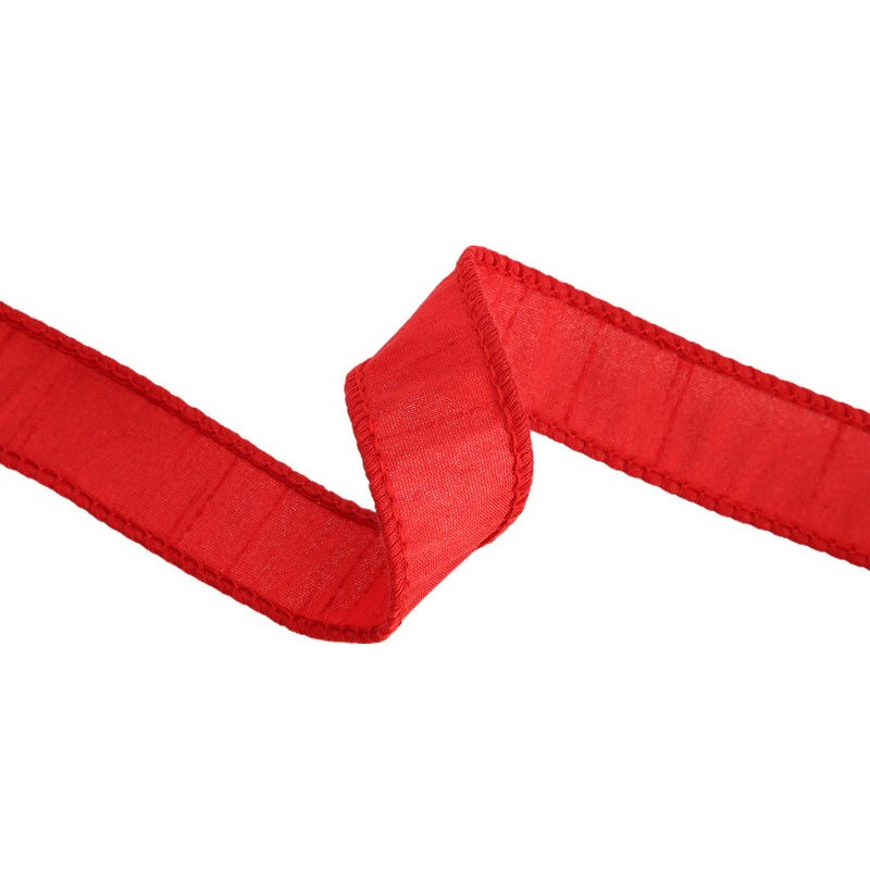 1" Wired Dupioni Ribbon | Red | 10 Yard Roll