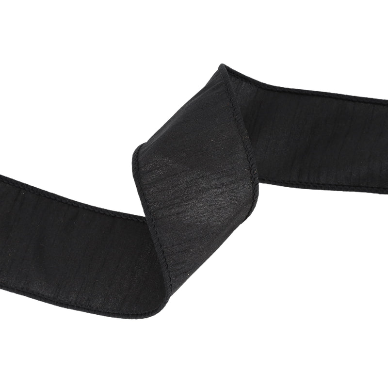 2 1/2" Wired Dupioni Ribbon | Black | 10 Yard Roll