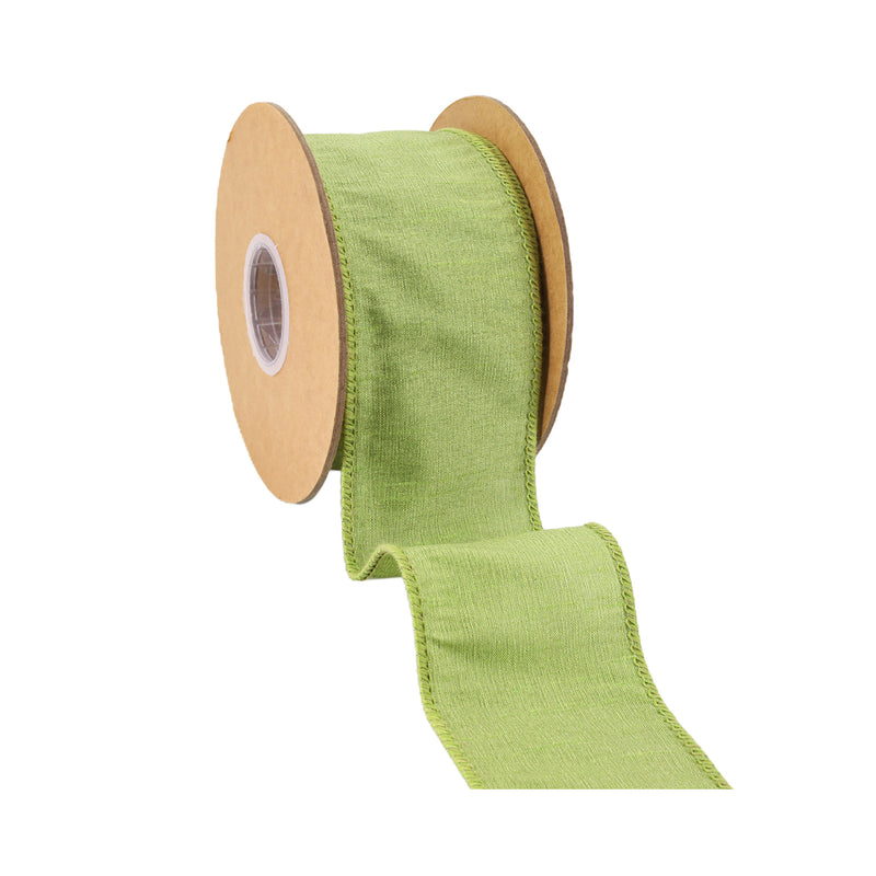 2 1/2" Wired Dupioni Ribbon | Green Apple | 10 Yard Roll