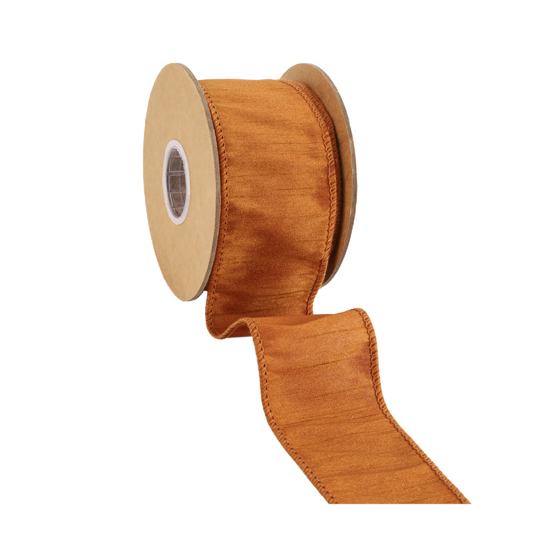 2 1/2" Wired Dupioni Ribbon | Copper Brown | 10 Yard Roll