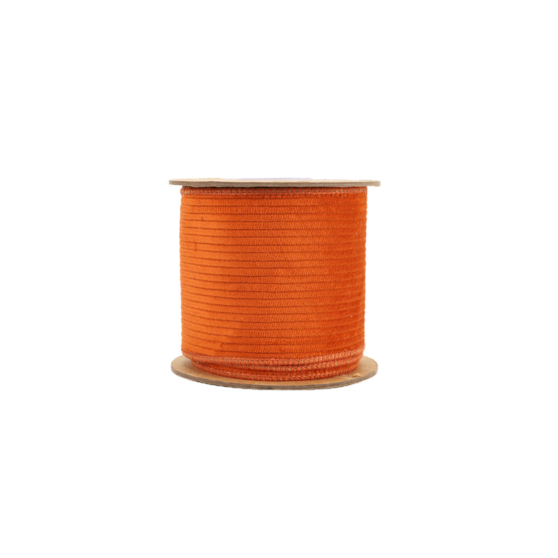 4" Double-Fused Wired Corduroy Ribbon w/ Tissue Back | Orange/Orange Metallic | 5 Yard Roll