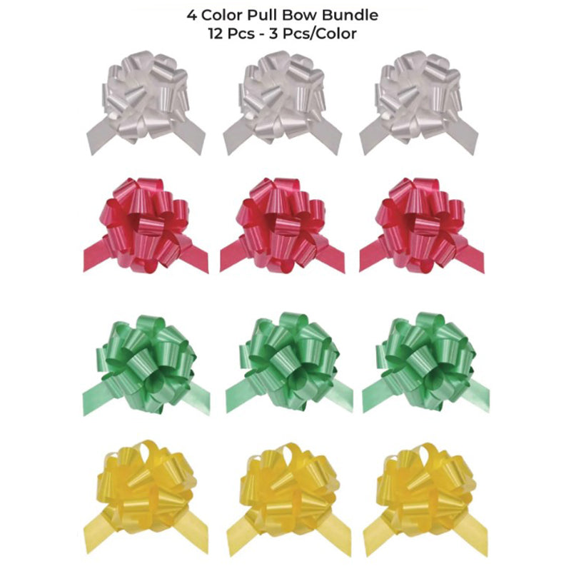 12-pcs 6" Poly Pull Bow Assortment | Green/White/Red/Yellow