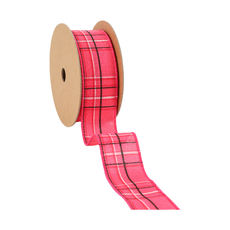 1 1/2" Wired Ribbon | Hot Pink/Spring Plaid | 10 Yard Roll