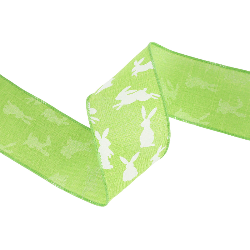 2 1/2" Wired Ribbon | Green w/ White All Over Bunny | 10 Yard Roll