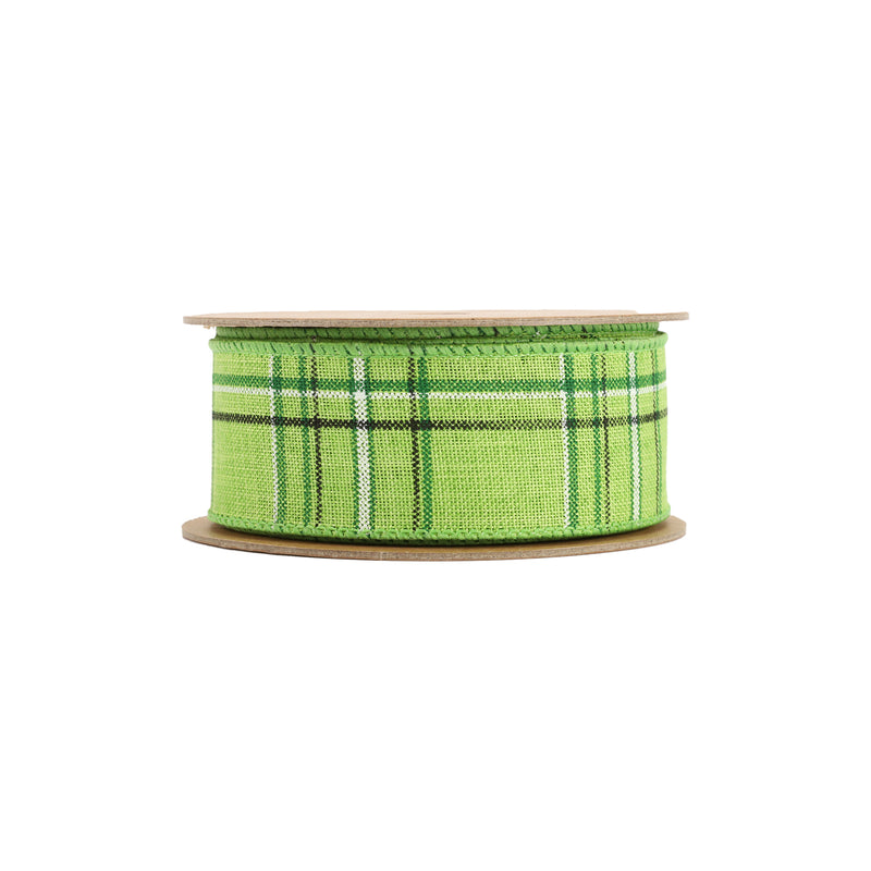 1 1/2" Wired Ribbon | Green/Spring Plaid | 10 Yard Roll