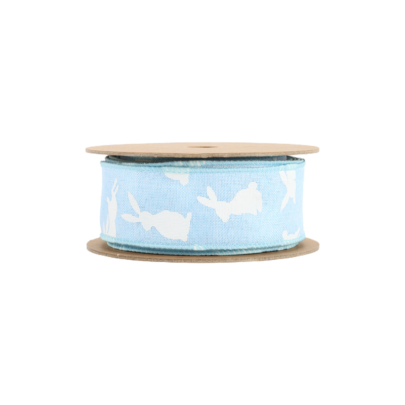 1 1/2" Wired Ribbon | Blue w/ White All Over Bunny | 10 Yard Roll