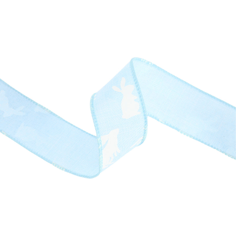 1 1/2" Wired Ribbon | Blue w/ White All Over Bunny | 10 Yard Roll