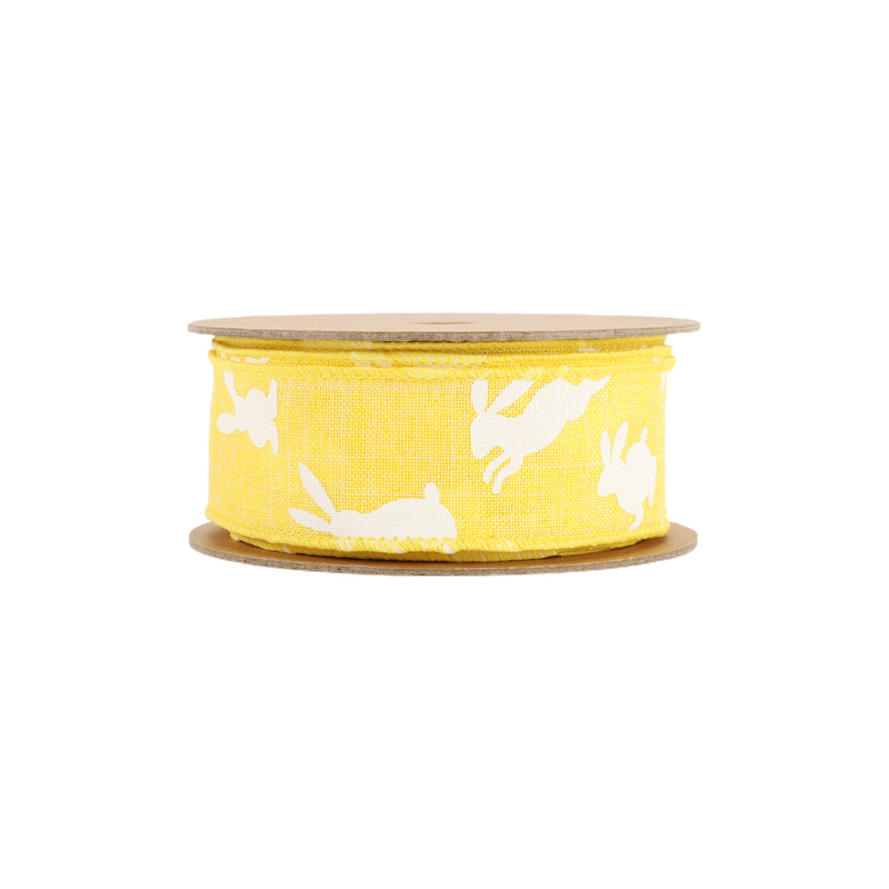 1 1/2" Wired Ribbon | Yellow w/ White All Over Bunny | 10 Yard Roll