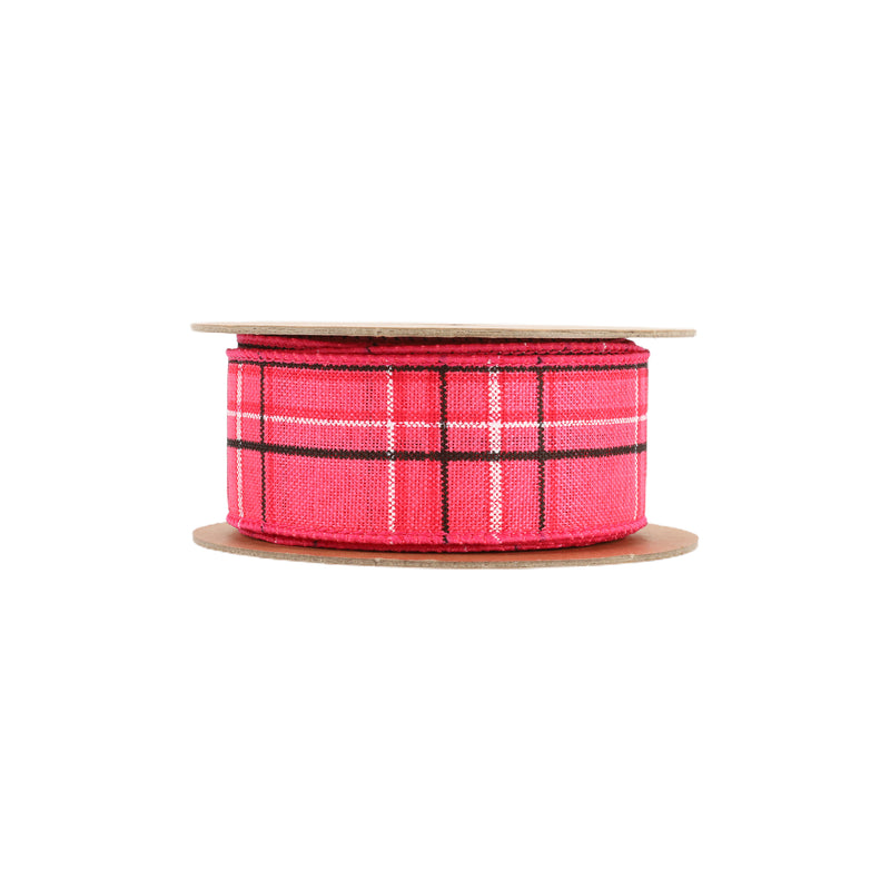 1 1/2" Wired Ribbon | Hot Pink/Spring Plaid | 10 Yard Roll