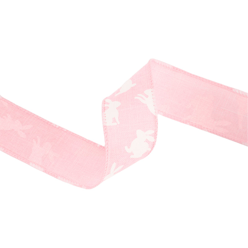 1 1/2" Wired Ribbon | Pink w/ White All Over Bunny | 10 Yard Roll