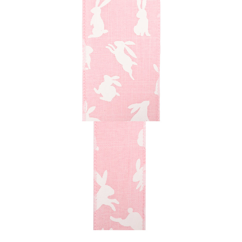 2 1/2" Wired Ribbon | Pink w/ White All Over Bunny | 10 Yard Roll