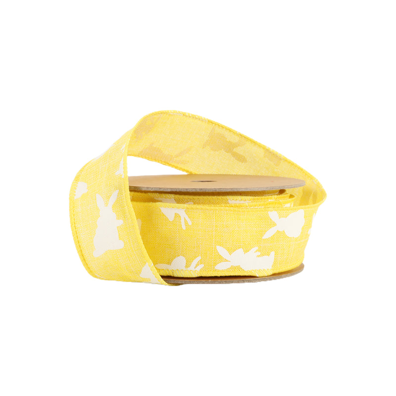 1 1/2" Wired Ribbon | Yellow w/ White All Over Bunny | 10 Yard Roll