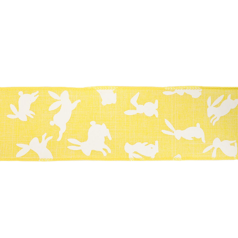 2 1/2" Wired Ribbon | Yellow w/ White All Over Bunny | 10 Yard Roll