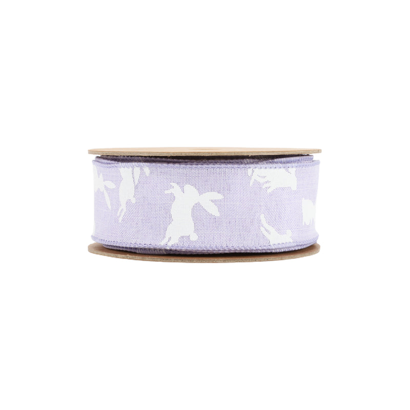 1 1/2" Wired Ribbon | Purple w/ White All Over Bunny | 10 Yard Roll