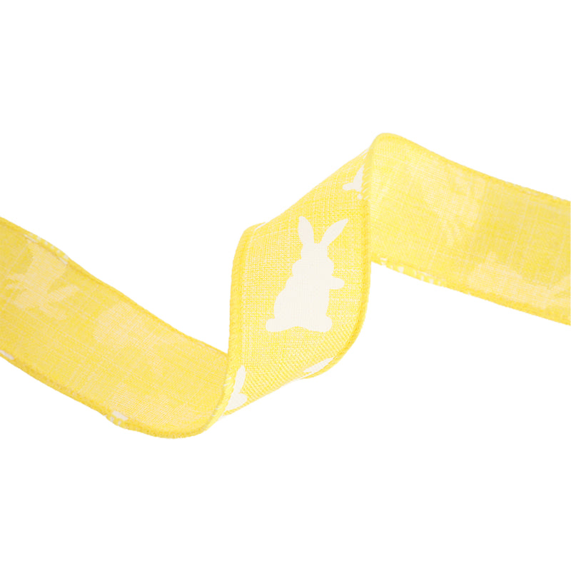 1 1/2" Wired Ribbon | Yellow w/ White All Over Bunny | 10 Yard Roll