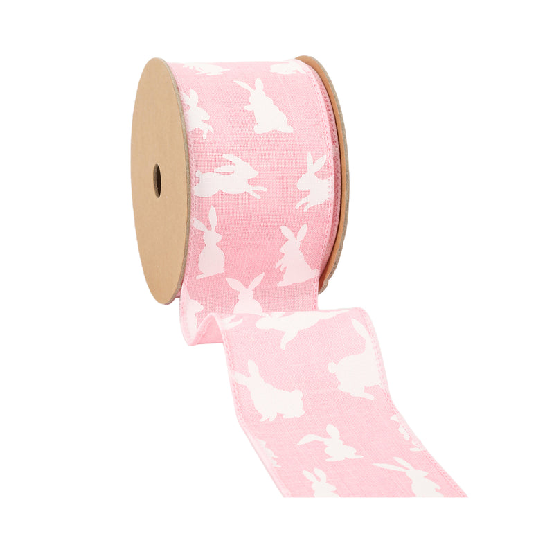 2 1/2" Wired Ribbon | Pink w/ White All Over Bunny | 10 Yard Roll