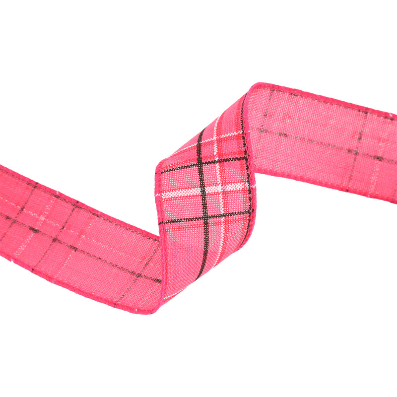 1 1/2" Wired Ribbon | Hot Pink/Spring Plaid | 10 Yard Roll