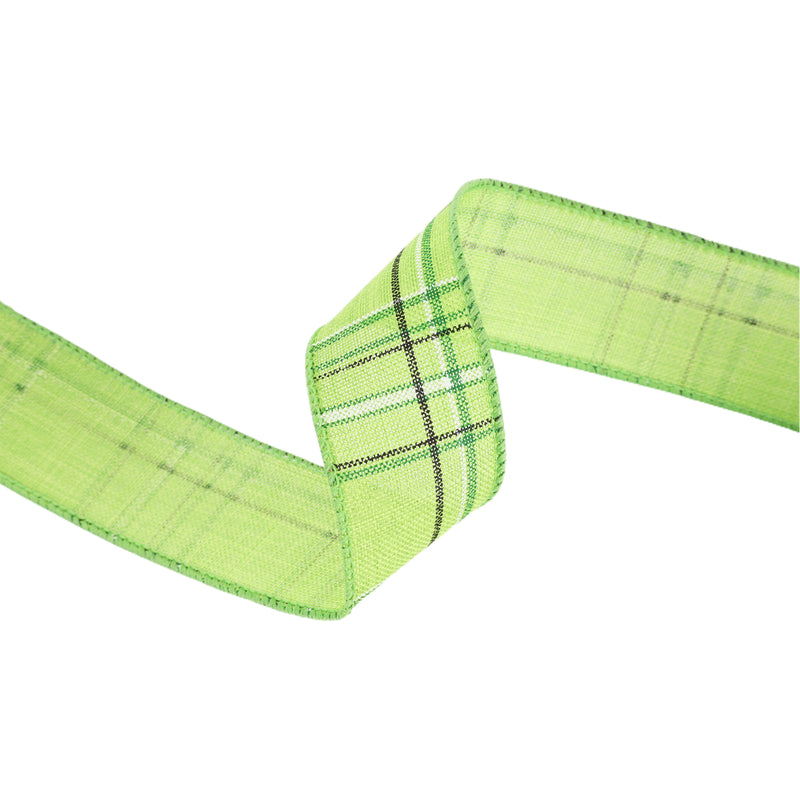 1 1/2" Wired Ribbon | Green/Spring Plaid | 10 Yard Roll