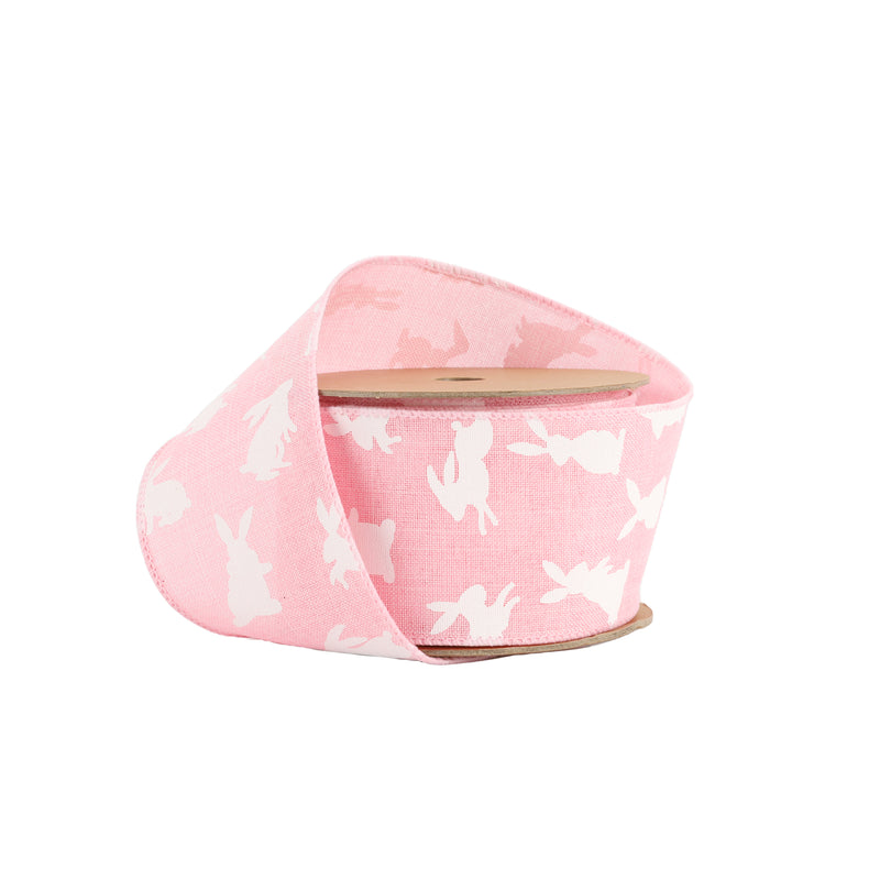 2 1/2" Wired Ribbon | Pink w/ White All Over Bunny | 10 Yard Roll