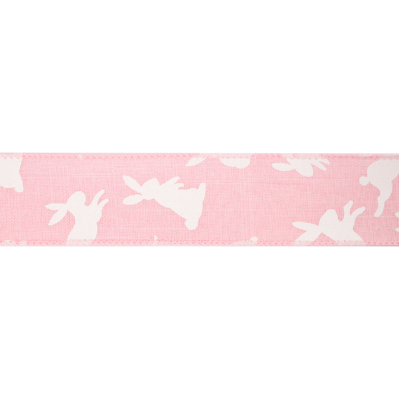 1 1/2" Wired Ribbon | Pink w/ White All Over Bunny | 10 Yard Roll