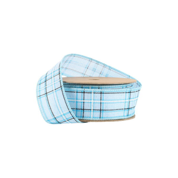 1 1/2" Wired Ribbon | Blue/Spring Plaid | 10 Yard Roll