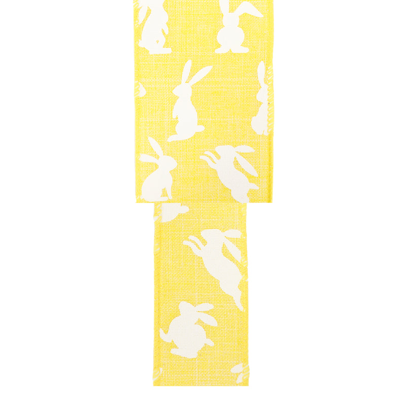 1 1/2" Wired Ribbon | Yellow w/ White All Over Bunny | 10 Yard Roll