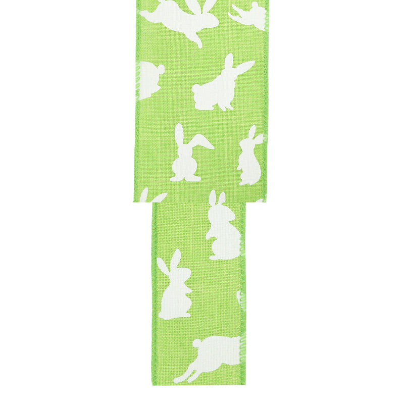 2 1/2" Wired Ribbon | Green w/ White All Over Bunny | 10 Yard Roll