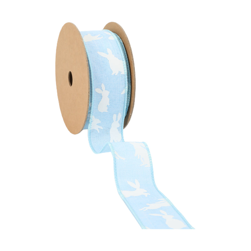 1 1/2" Wired Ribbon | Blue w/ White All Over Bunny | 10 Yard Roll