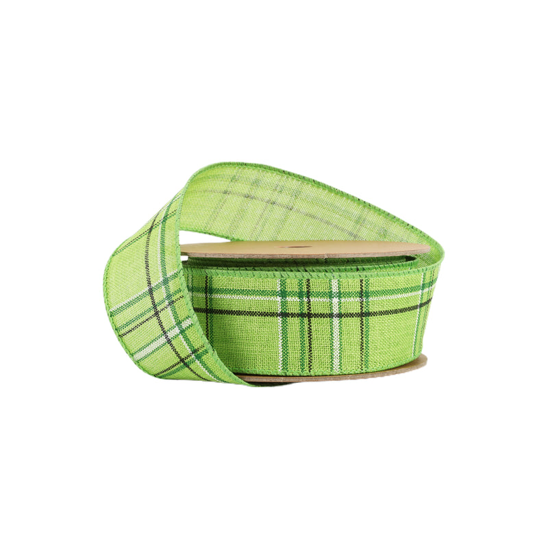 1 1/2" Wired Ribbon | Green/Spring Plaid | 10 Yard Roll