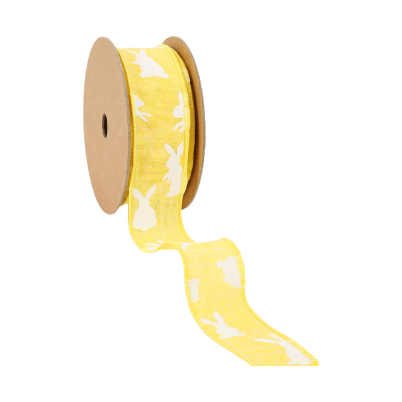 1 1/2" Wired Ribbon | Yellow w/ White All Over Bunny | 10 Yard Roll