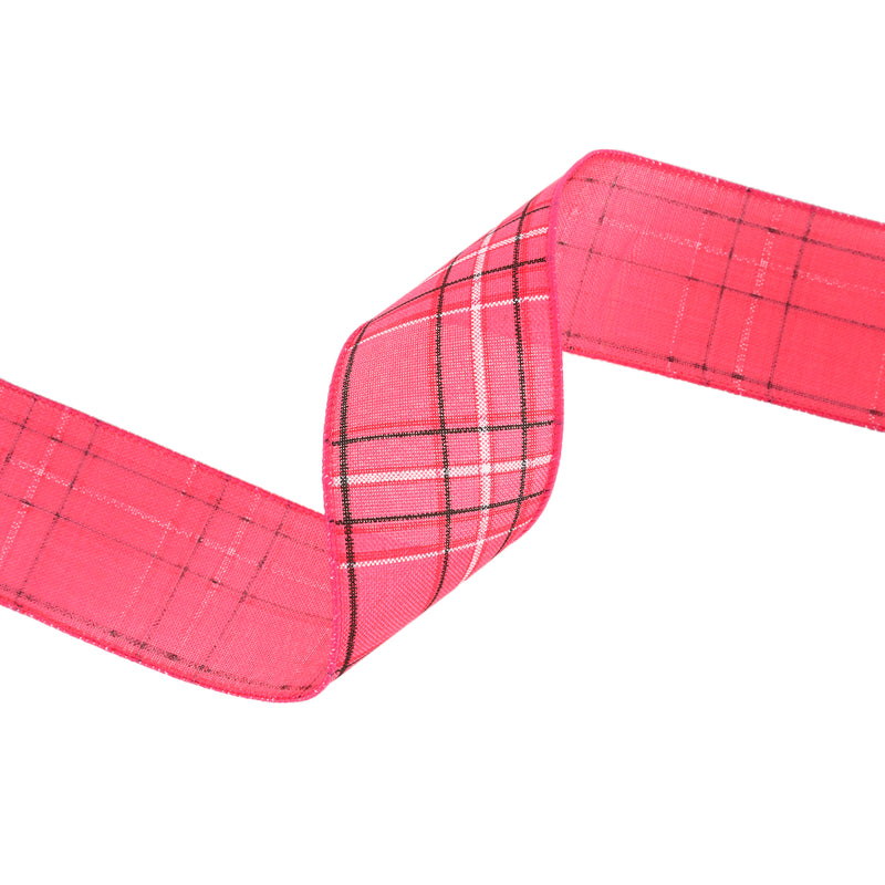 2 1/2" Wired Ribbon | Hot Pink/Spring Plaid | 10 Yard Roll