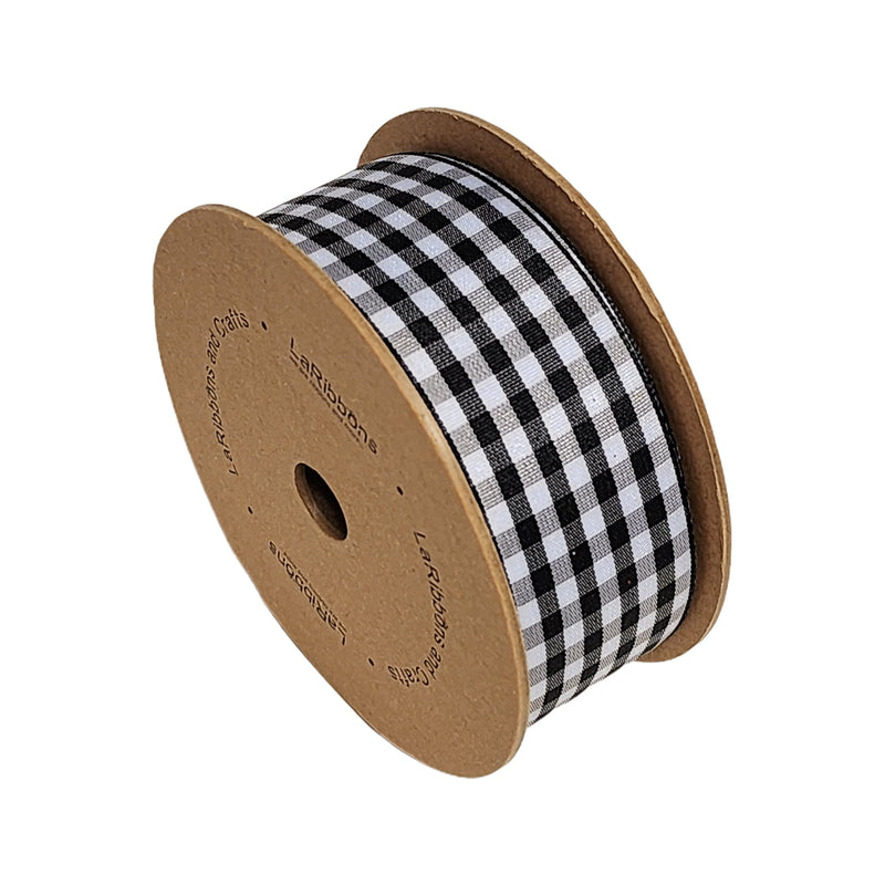 1 1/2" Gingham Check Ribbon | Black (030)/White (029) | 25 Yard Roll