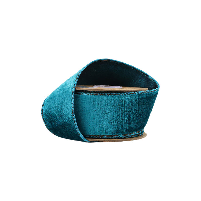 2 1/2" Wired Velvet Premium Ribbon | Teal w/ Teal Metallic Dupioni Backing | 5 Yard Roll