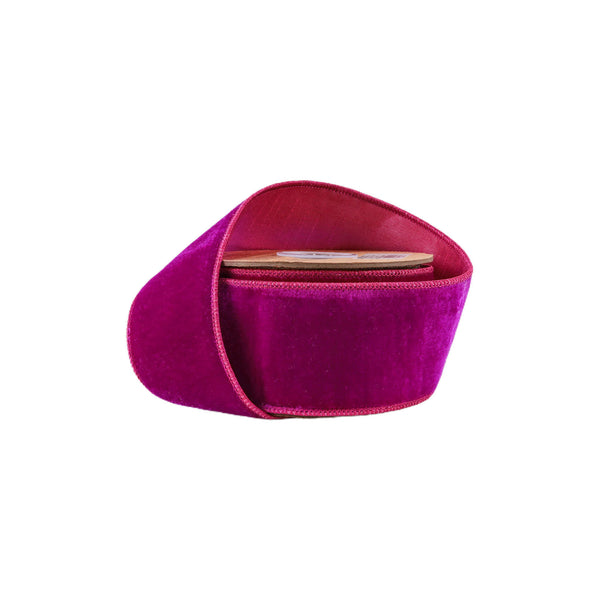 2 1/2" Wired Premium Velvet Ribbon | Hot Pink w/ Pink Dupioni Backing | 5 Yard Roll