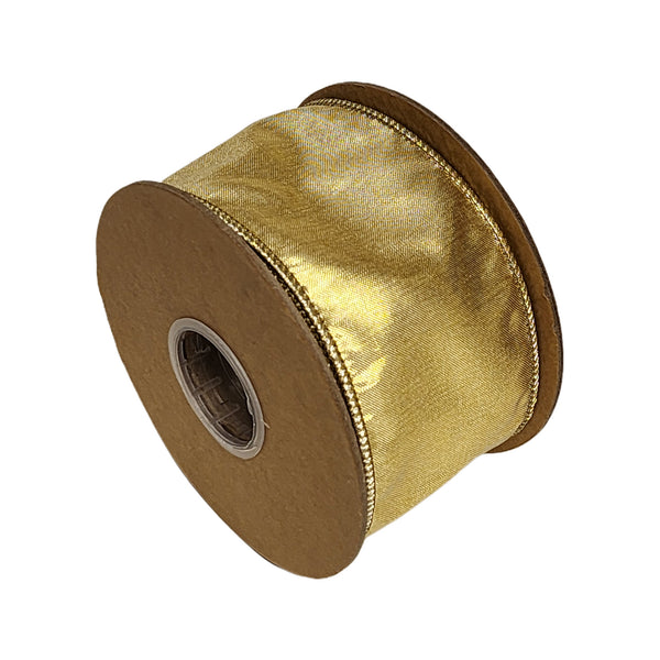 2 1/2" Wired Metallic Dupioni Ribbon | Bright Gold | 10 Yard Roll